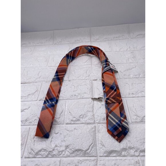 Skinny Tie Madness Mens Plaid Necktie Officer Orange Slim Fit Cotton Tie SKM2128 - Picture 2 of 12
